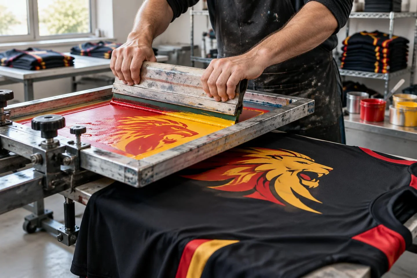 Impression en sérigraphie d’un motif coloré sur un maillot