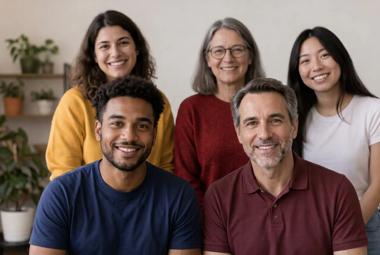 Groupe de personnes portant des tee-shirts, polos et sweats aux couleurs sobres
